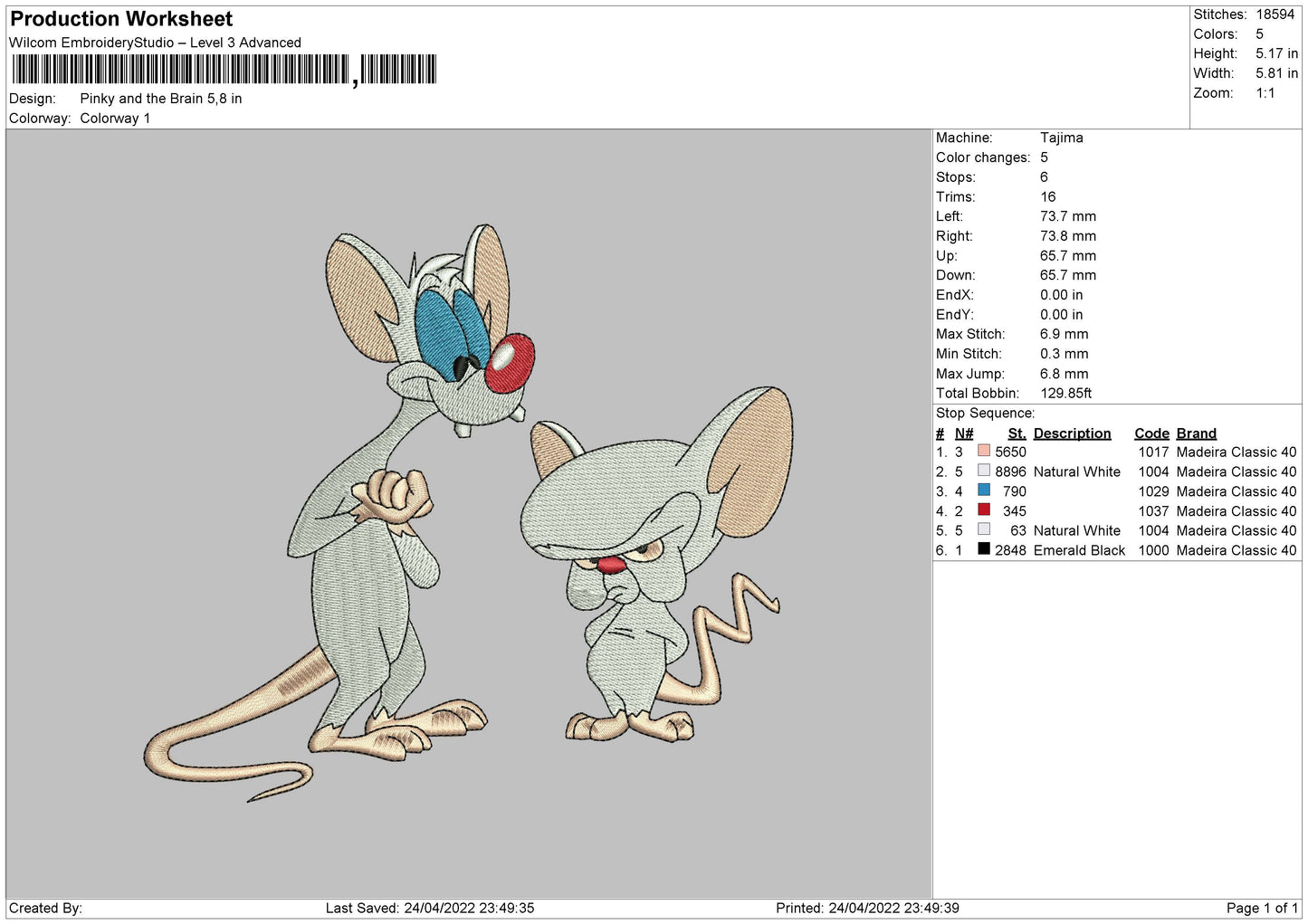 Pinky And Brain Embroidery File 4 size