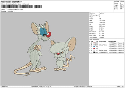 Pinky And Brain Embroidery File 4 size