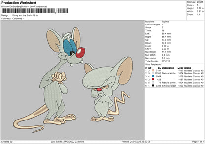 Pinky And Brain Embroidery File 4 size