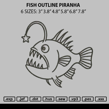 Fish Outline Piranha Embroidery File 6 sizes