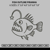 Fish Outline Piranha Embroidery File 6 sizes