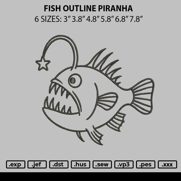 Fish Outline Piranha Embroidery File 6 sizes