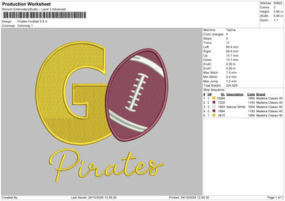Pirates Text 2410 Embroidery Machine Design File 6 sizes