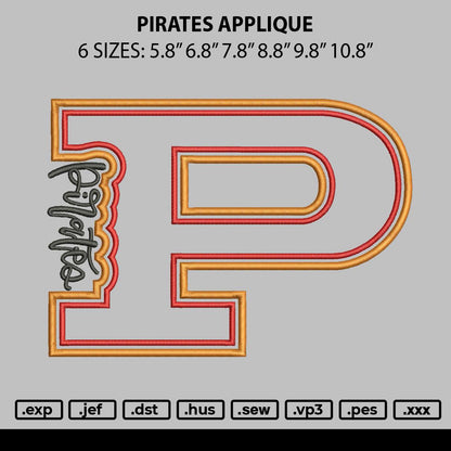 Pirates Applique Embroidery Machine Design 6 sizes