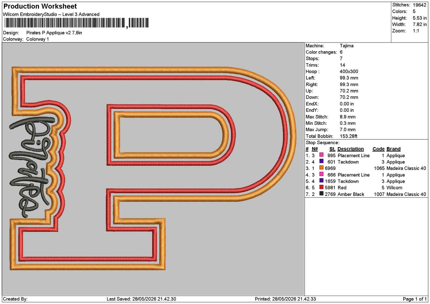 Pirates Applique Embroidery Machine Design 6 sizes