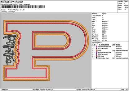 Pirates Applique Embroidery Machine Design 6 sizes