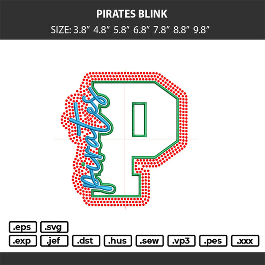 Pirates Blink Embroidery Machine and Rinestone Design File 6 sizes