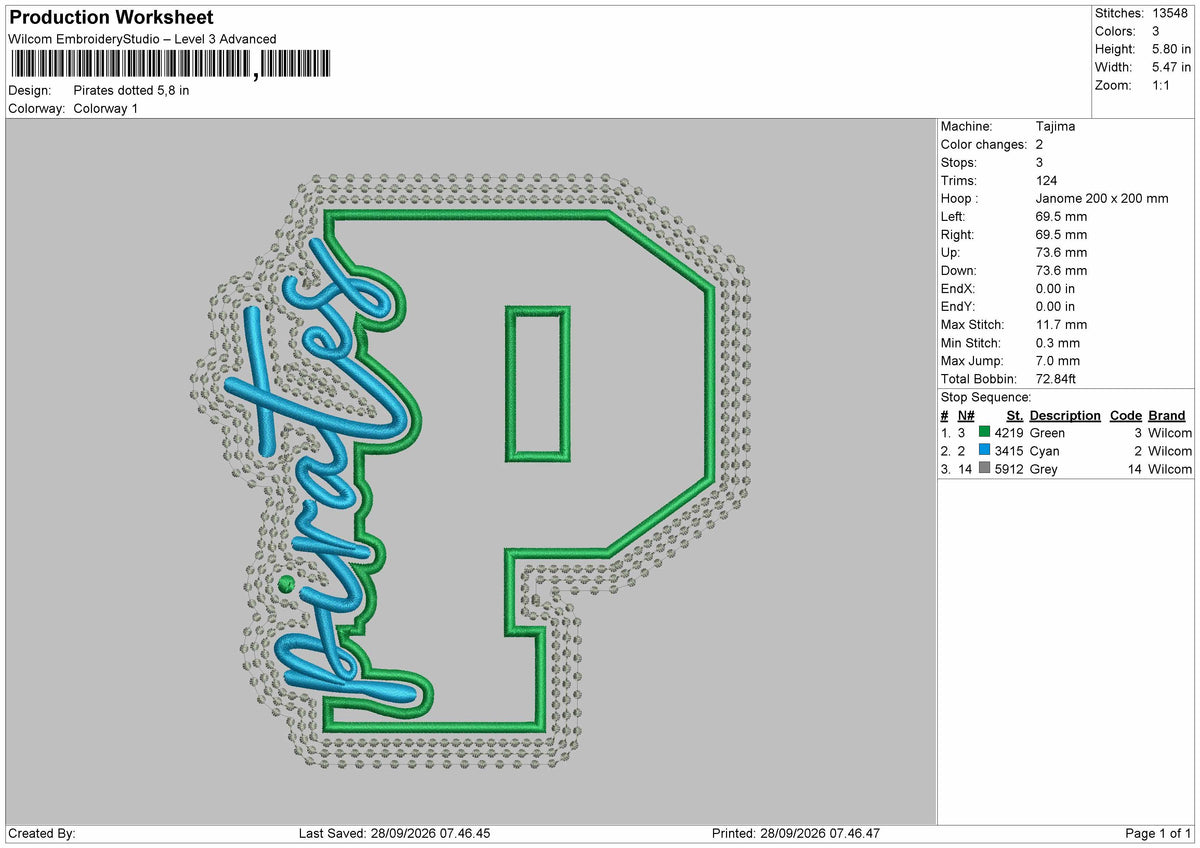 Pirates Text Dotted Embroidery Machine Design File 6 sizes