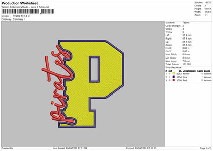 P Filled Text Embroidery Machine Design File 6 sizes