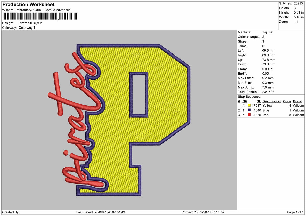 P Filled Text Embroidery Machine Design File 6 sizes