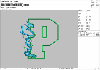 P Outline Text Embroidery Machine Design File 6 sizes