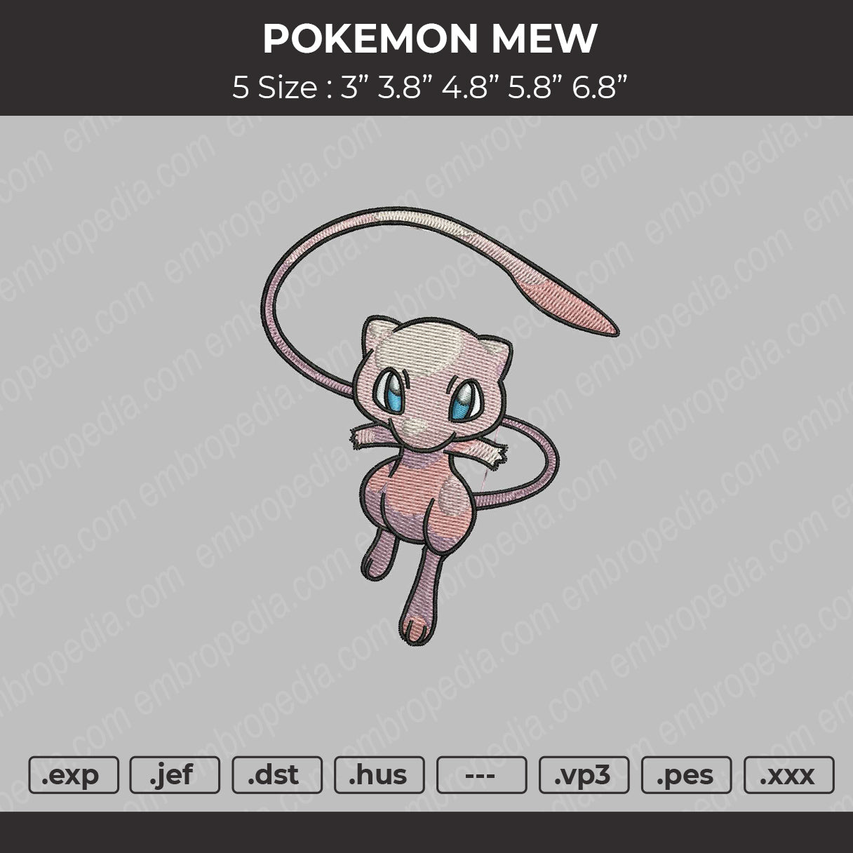 Pokemon Mew Embroidery File 4 size