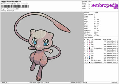 Pokemon Mew Embroidery File 4 size