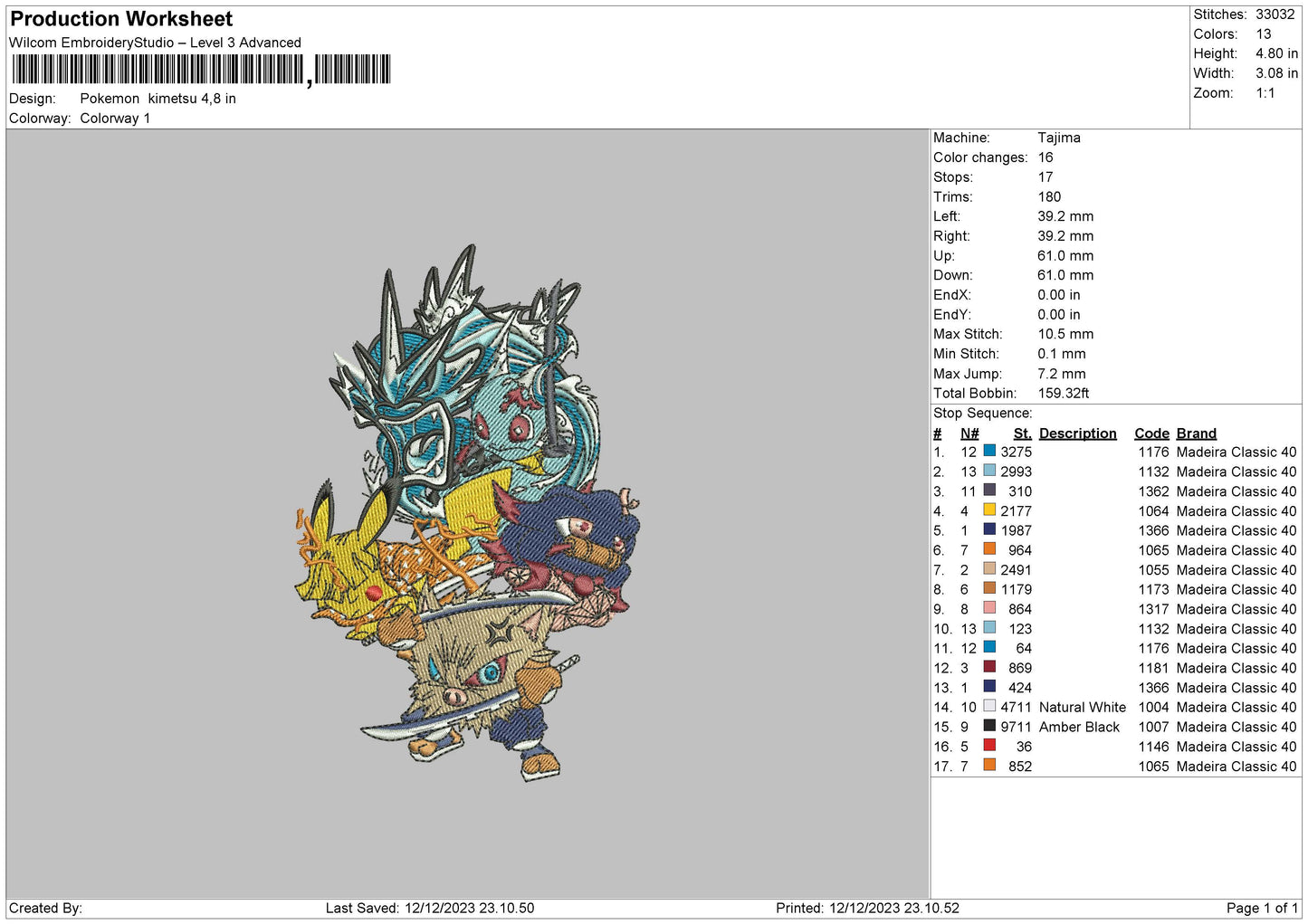 Poke Chara Embroidery File 6 sizes