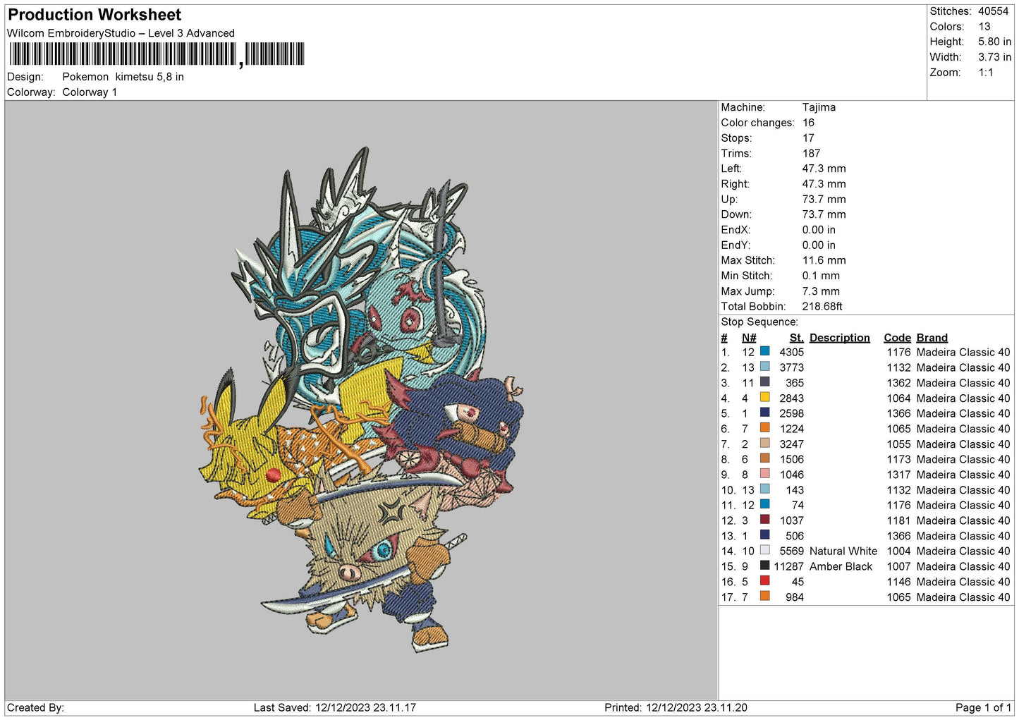 Poke Chara Embroidery File 6 sizes