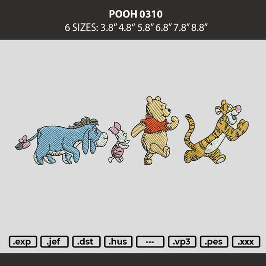 Pooh 0310 Embroidery Machine Design File 6 sizes