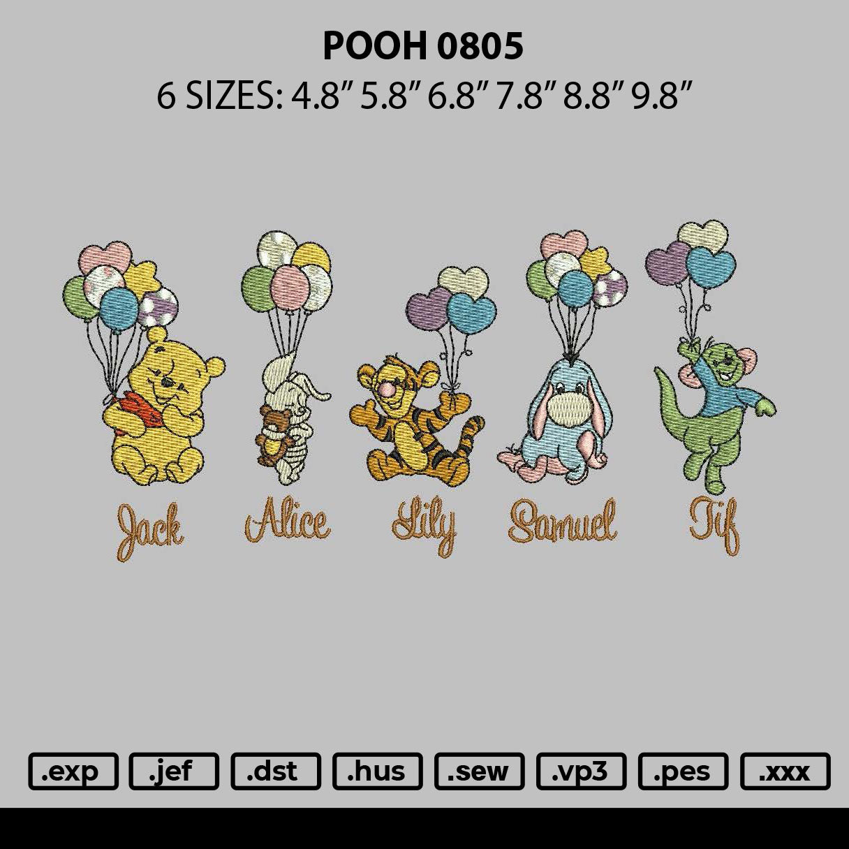 Pooh 0805 Embroidery File 6 sizes