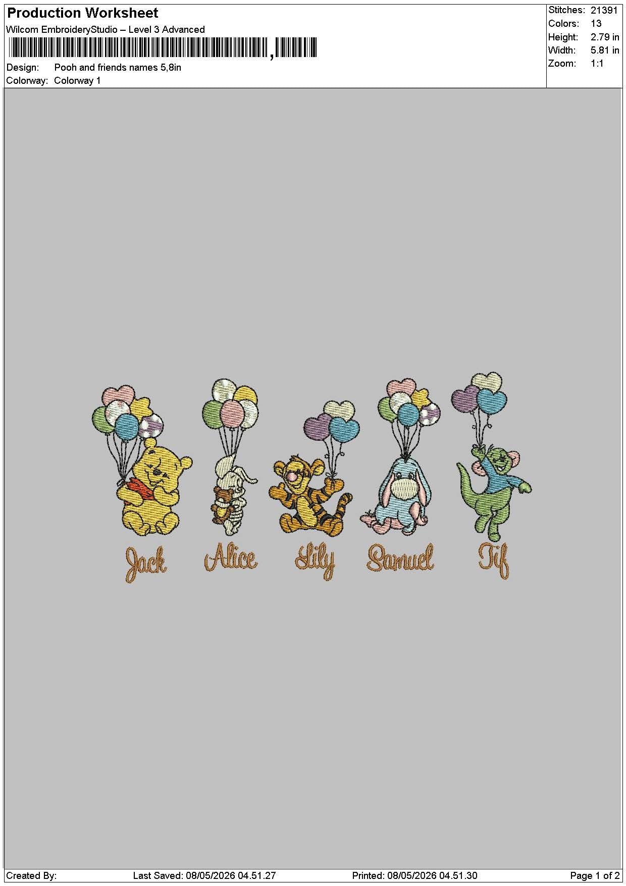 Pooh 0805 Embroidery File 6 sizes