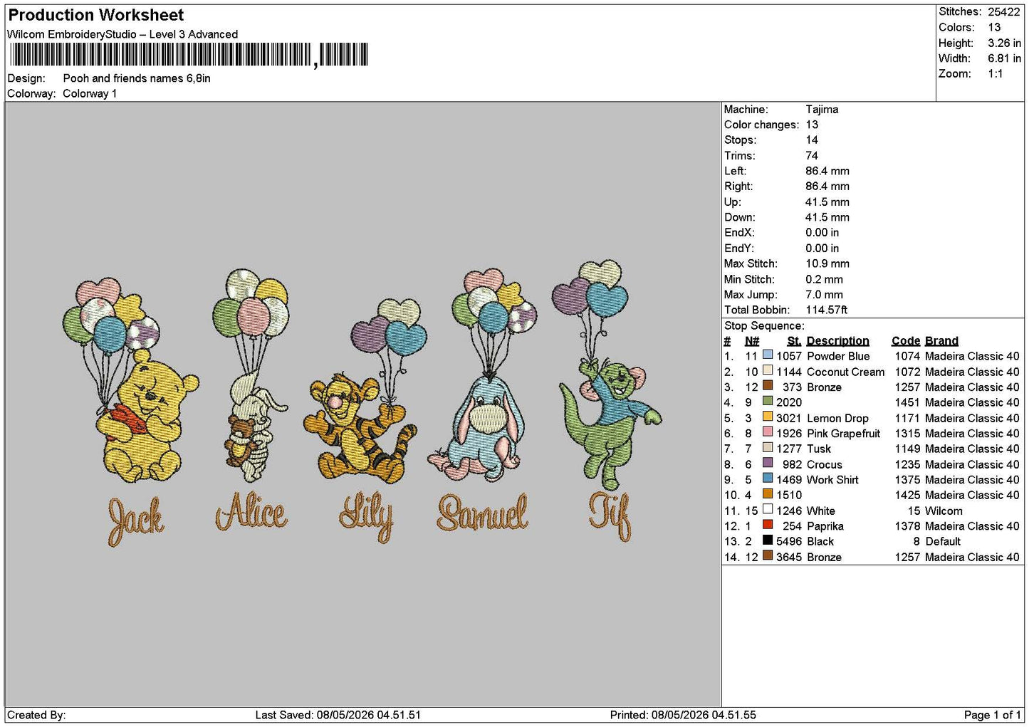 Pooh 0805 Embroidery File 6 sizes