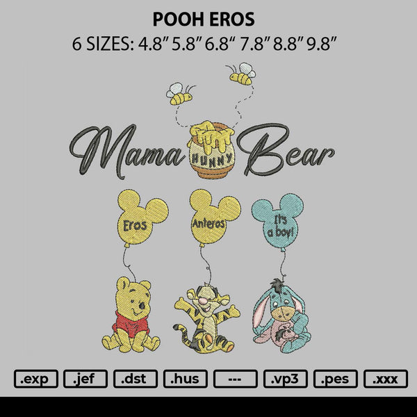 Pooh Eros Embroidery File 6 sizes