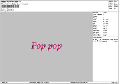Poptext 0909 Embroidery File 6 sizes