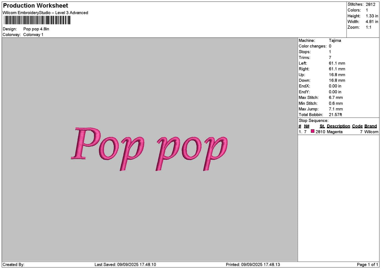 Poptext 0909 Embroidery File 6 sizes