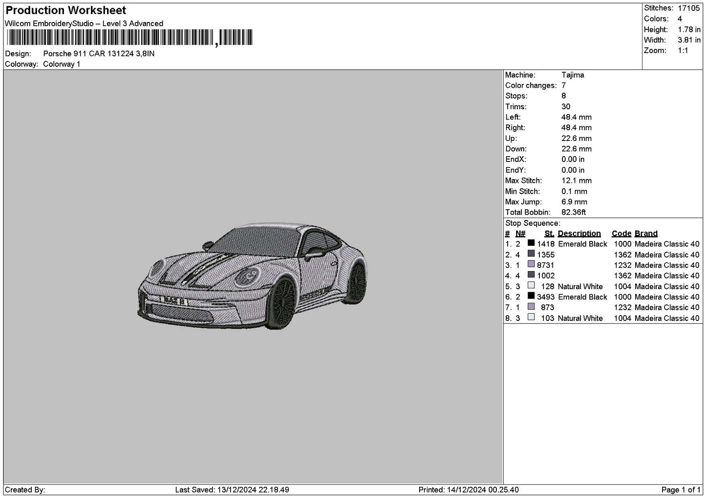 Car 1412a Embroidery File 6 sizes