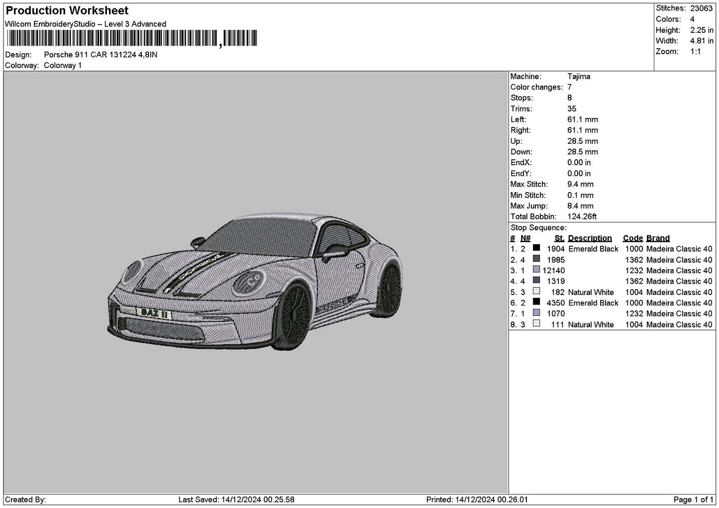 Car 1412a Embroidery File 6 sizes