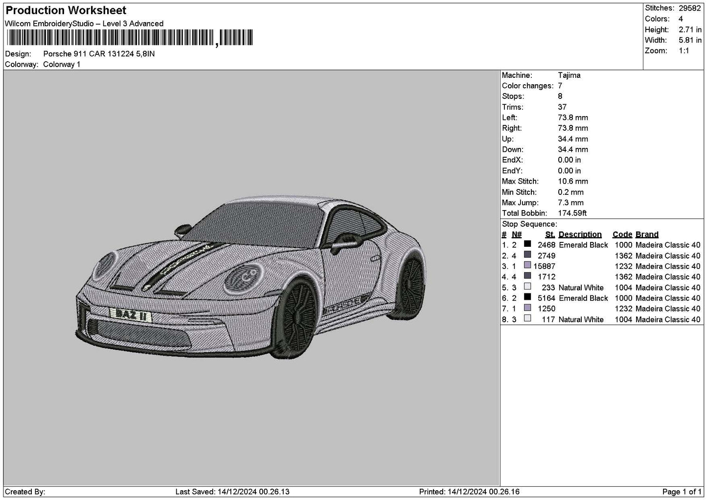 Car 1412a Embroidery File 6 sizes
