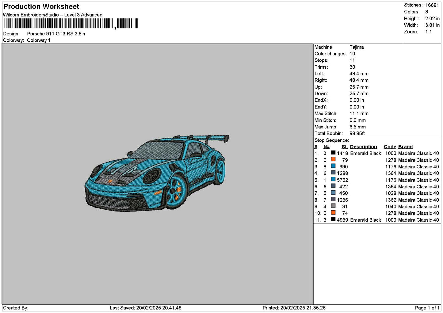 Blue Car 1901 Embroidery File 6 sizes