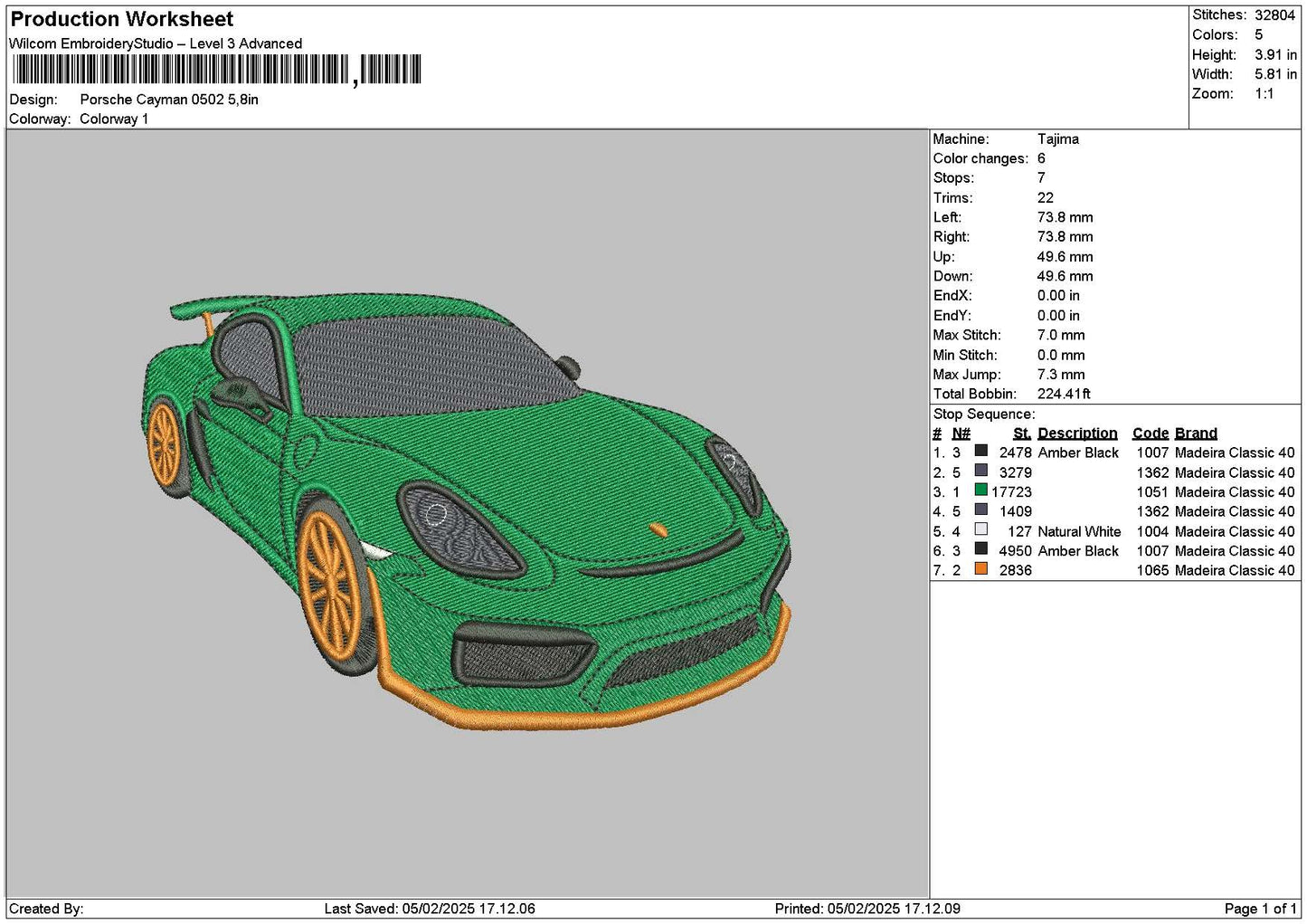 Green Car 0502 Embroidery File 6 sizes