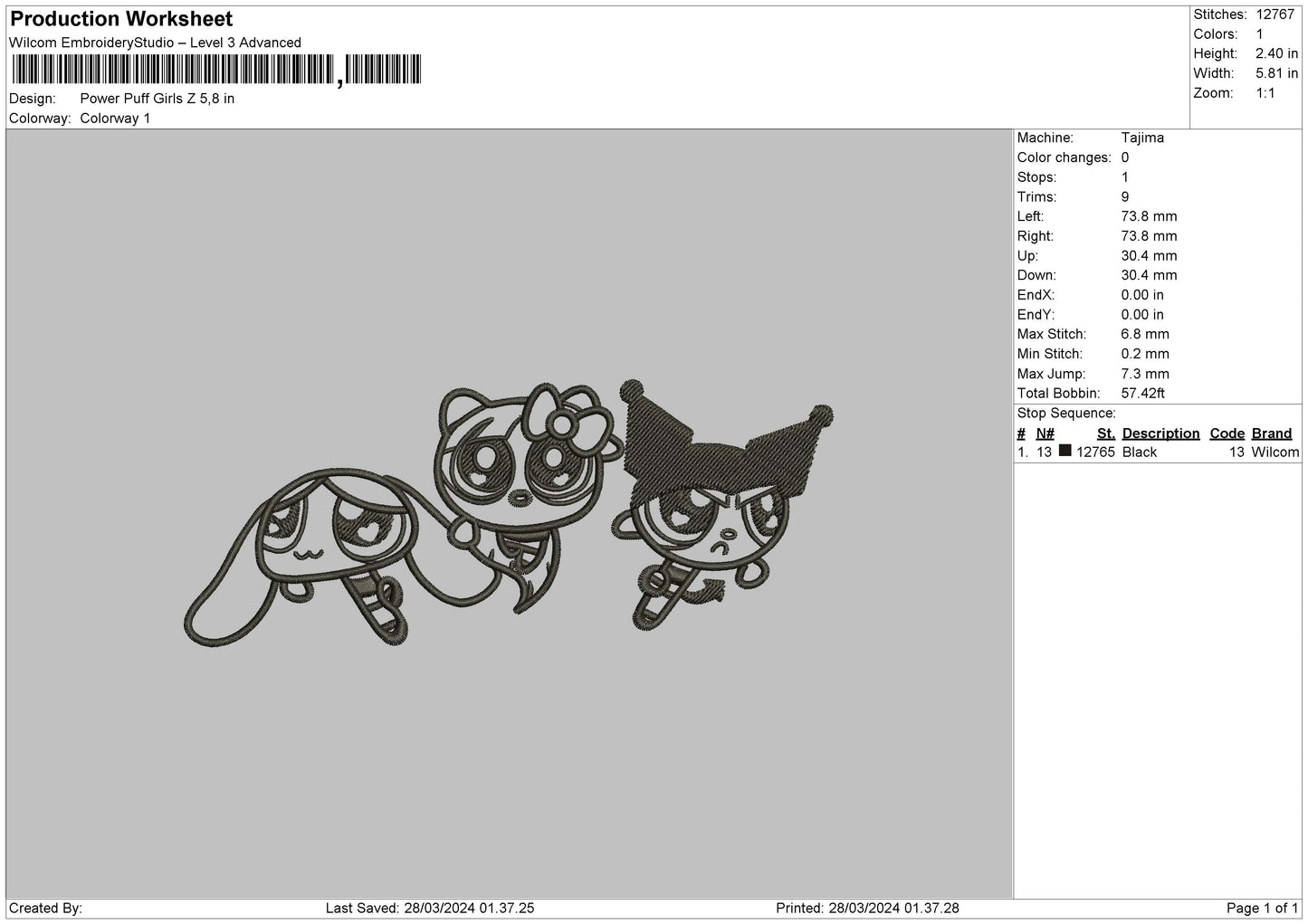 Power Pg Line Embroidery File 6 sizes