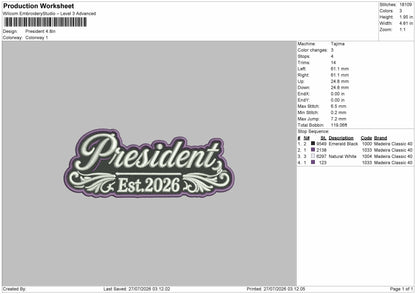 President Text 2707 Embroidery Machine Design File 6 sizes