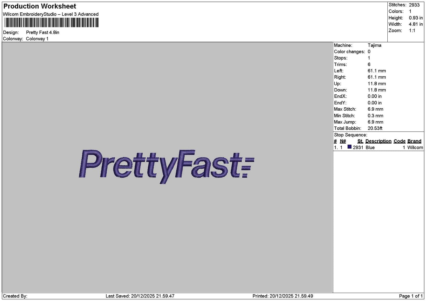 Prettytext Fast Embroidery File 6 sizes