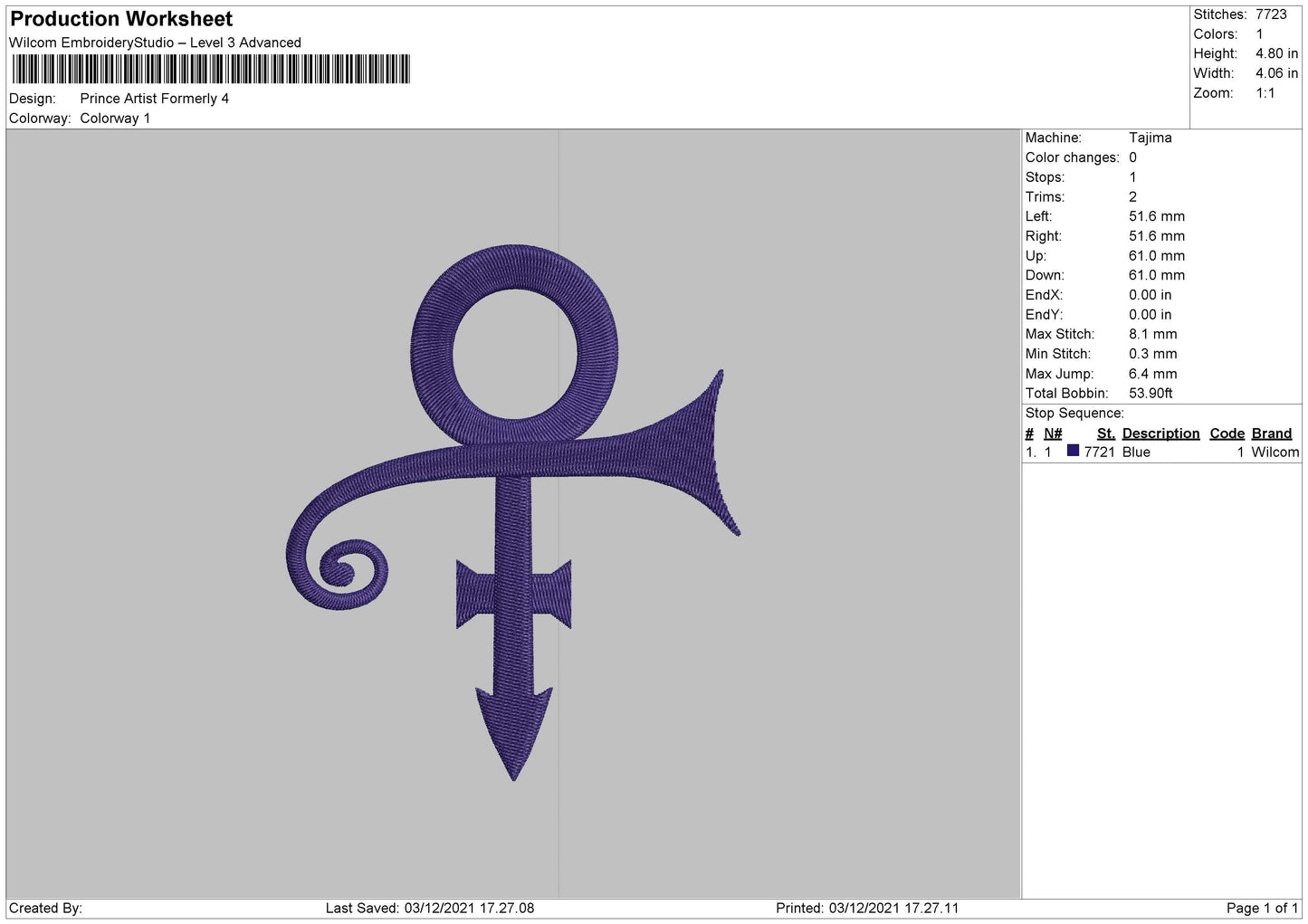 Prince Artis Formerly Embroidery File 4 size