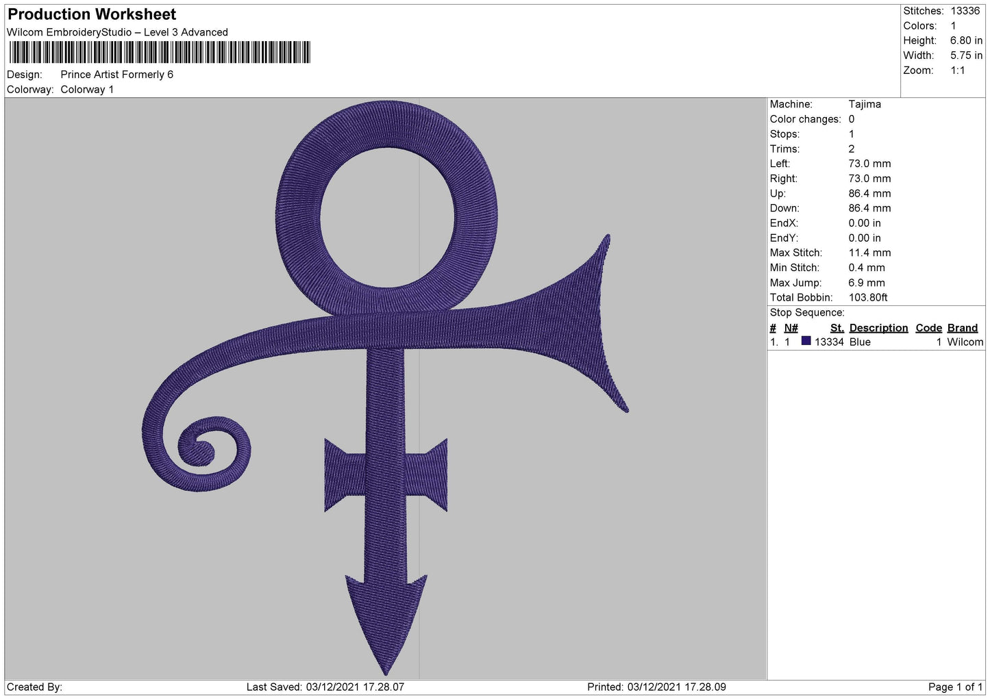 Prince Artis Formerly Embroidery File 4 size