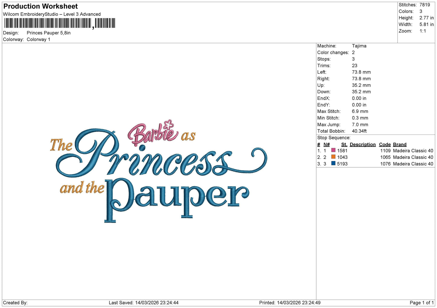 Princes Pauper Embroidery File 6 sizes