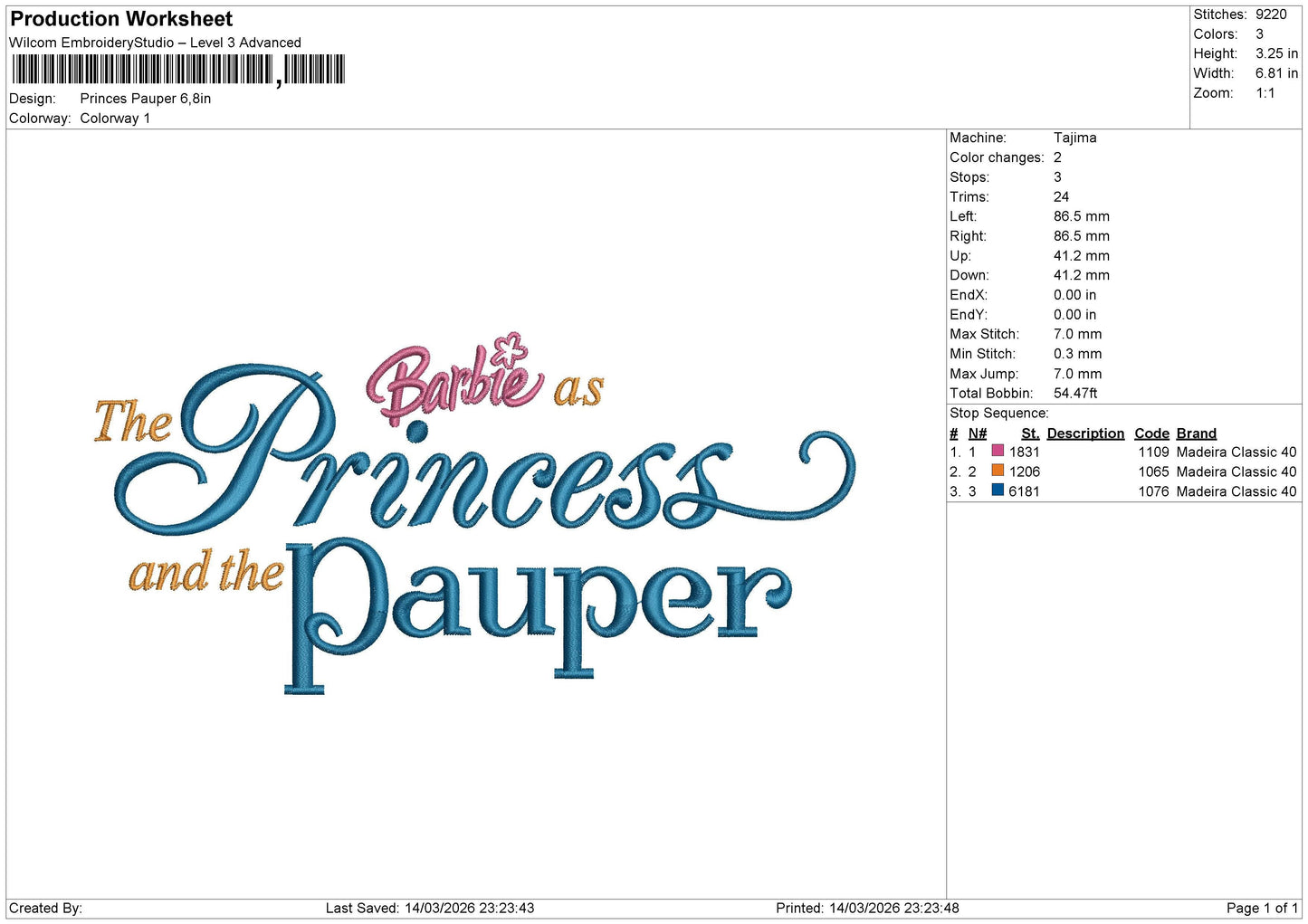 Princes Pauper Embroidery File 6 sizes
