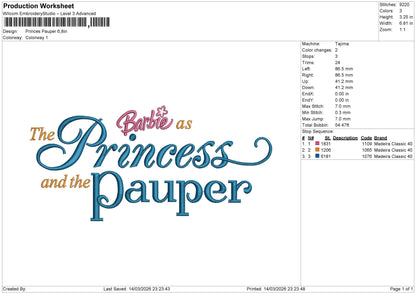 Princes Pauper Embroidery File 6 sizes