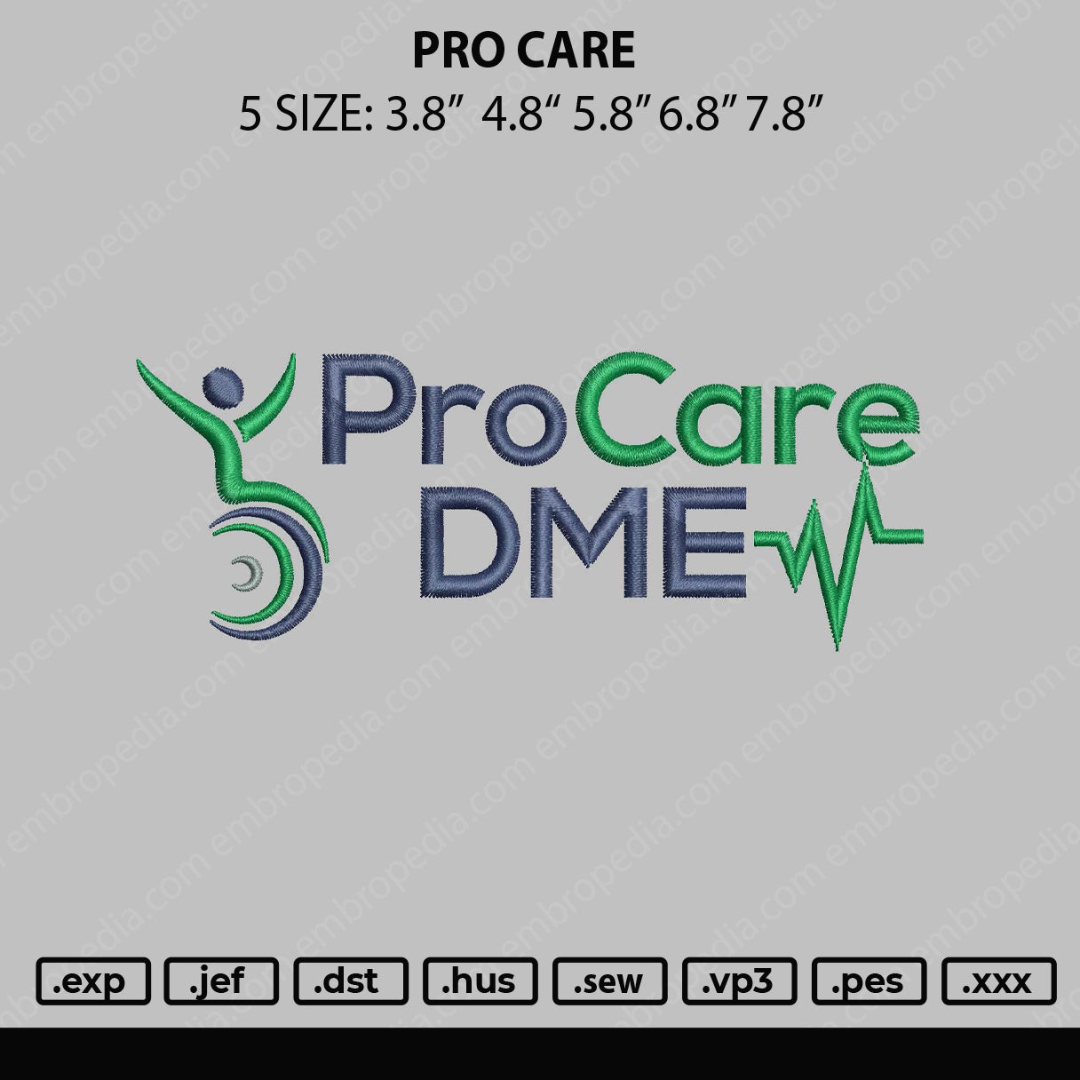 Pro Care Embroidery File 5 sizes