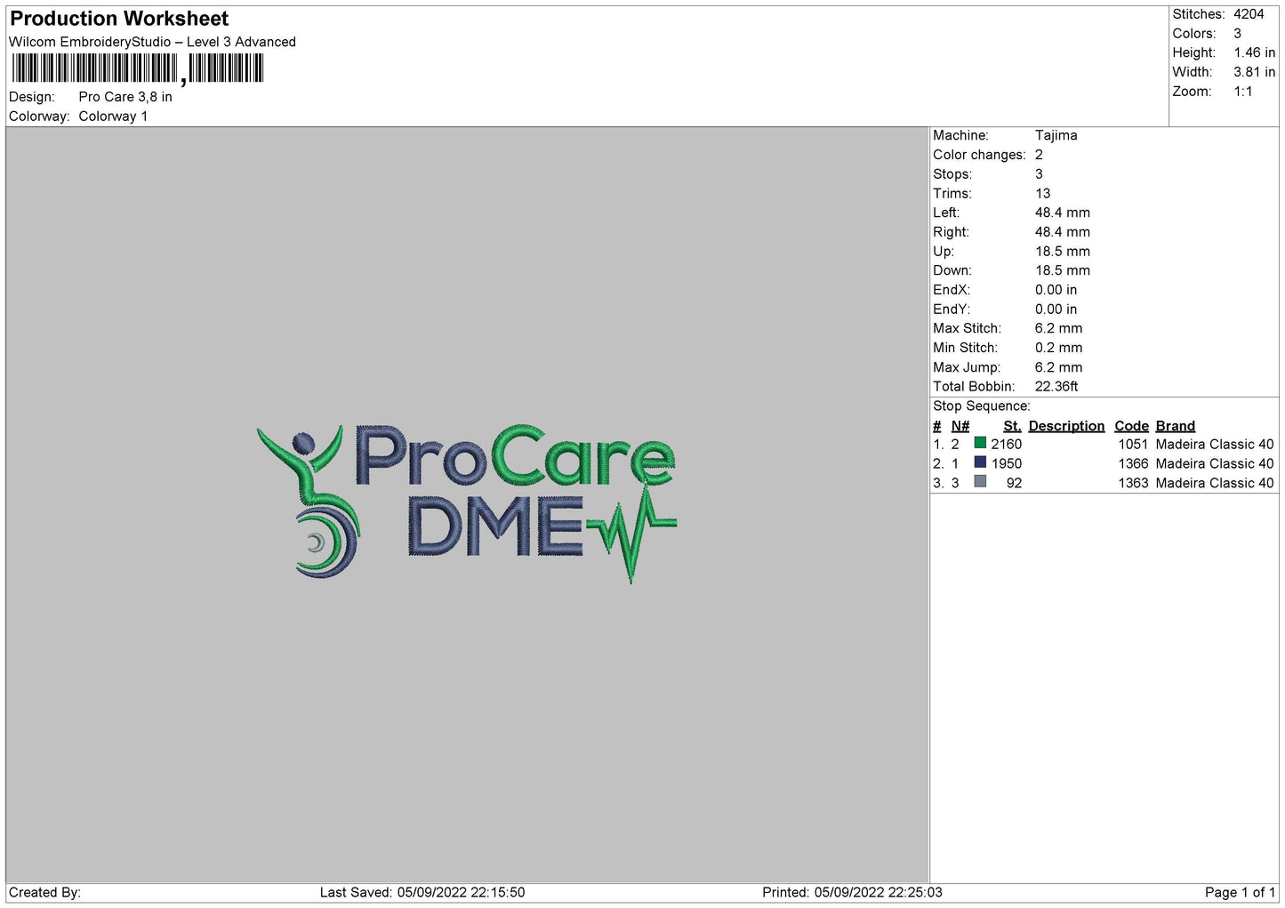 Pro Care Embroidery File 5 sizes