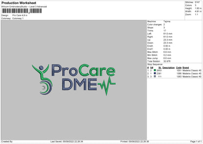 Pro Care Embroidery File 5 sizes
