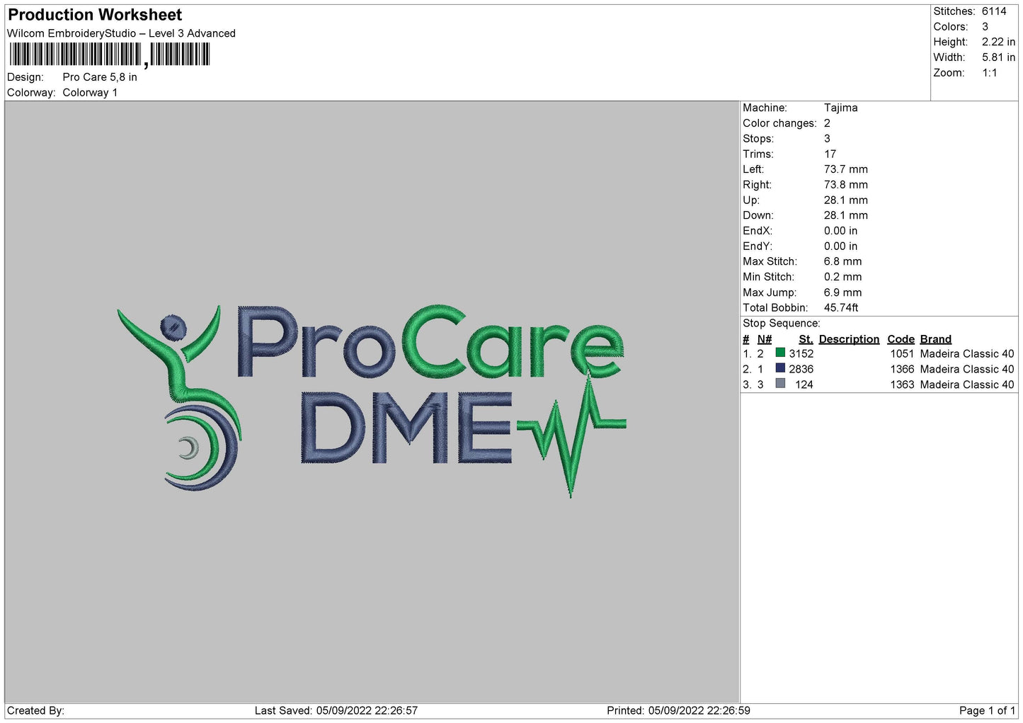 Pro Care Embroidery File 5 sizes