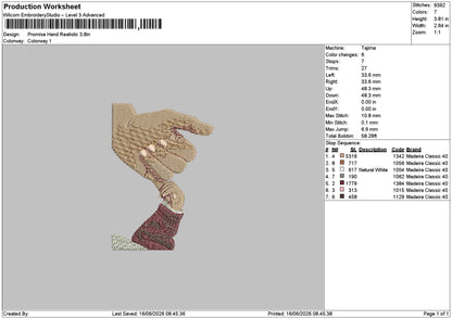 Promise Hands Realistic  Embroidery Machine Desgin File