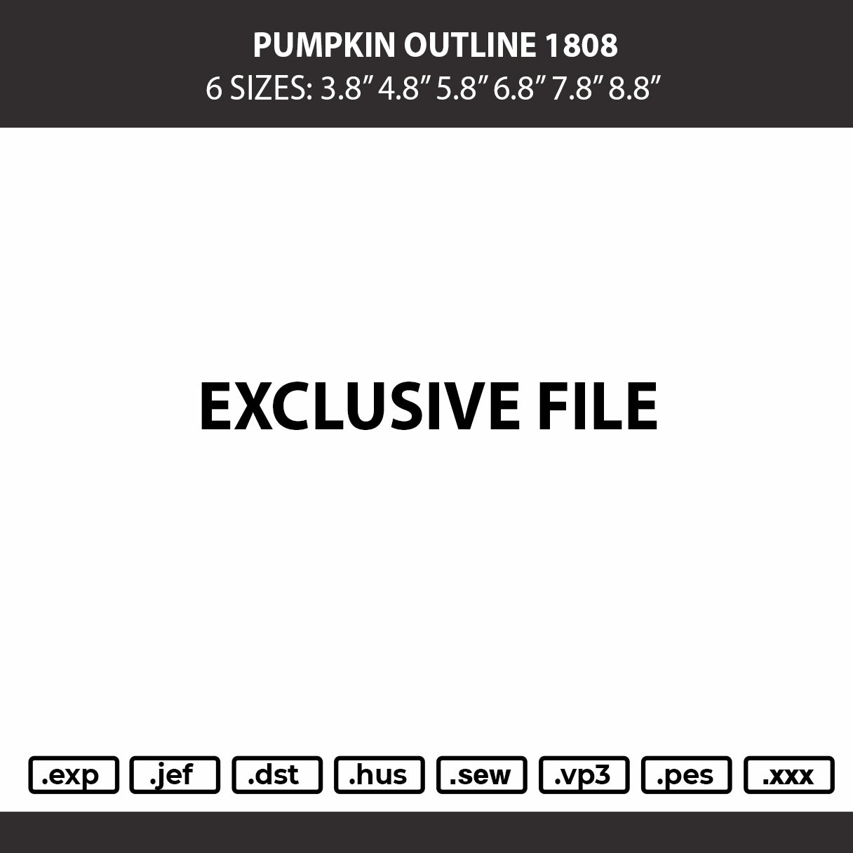 Pumpkin Outline Embroidery Machine Design File 6 sizes