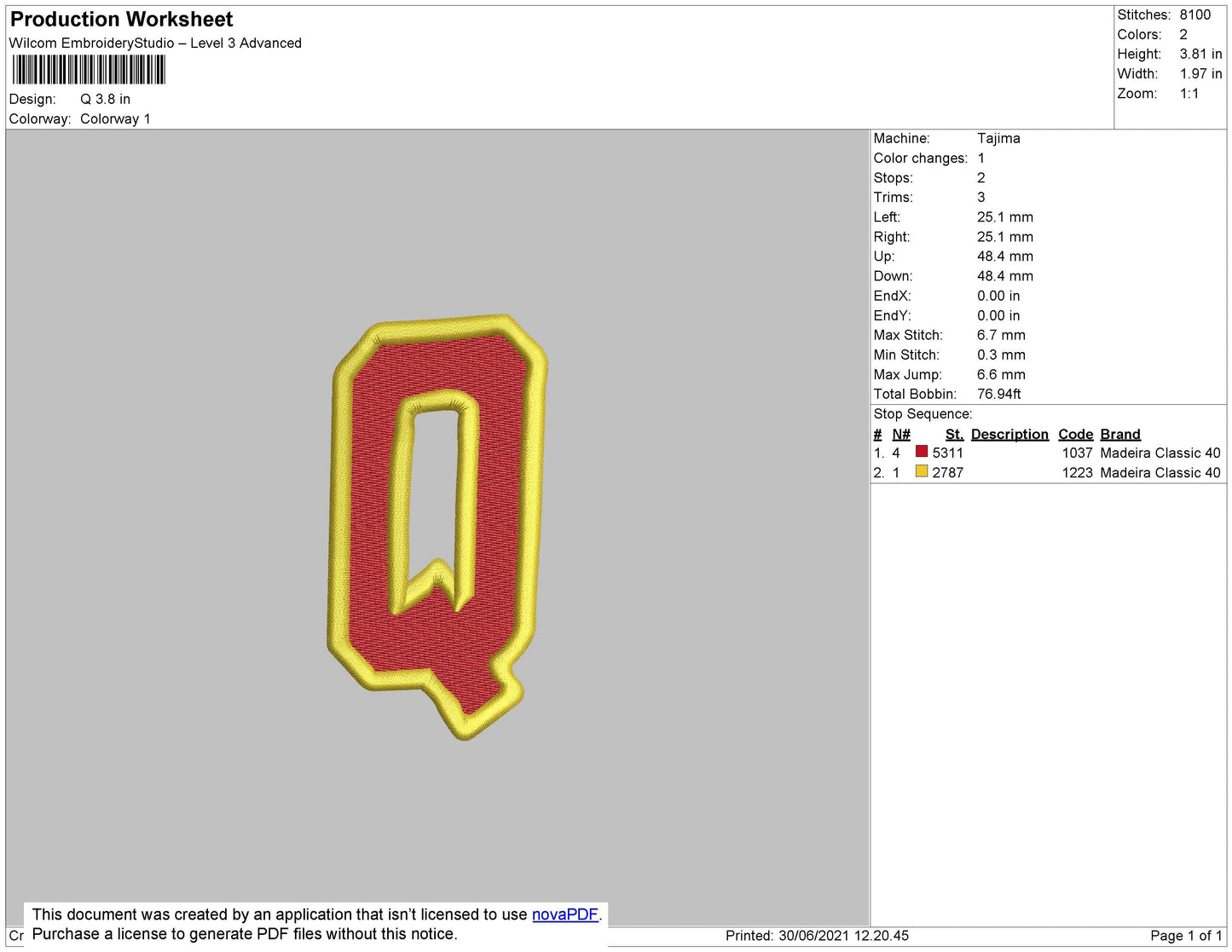 Q Embroidery File 3 size