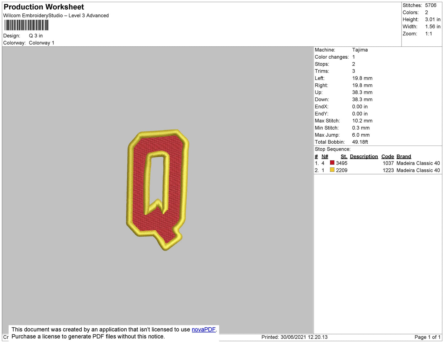 Q Embroidery File 3 size