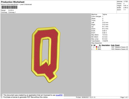 Q Embroidery File 3 size