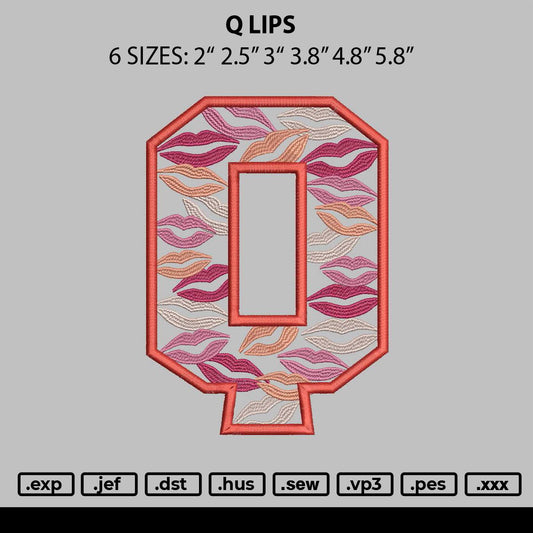 Q Lips Embroidery File 6 sizes