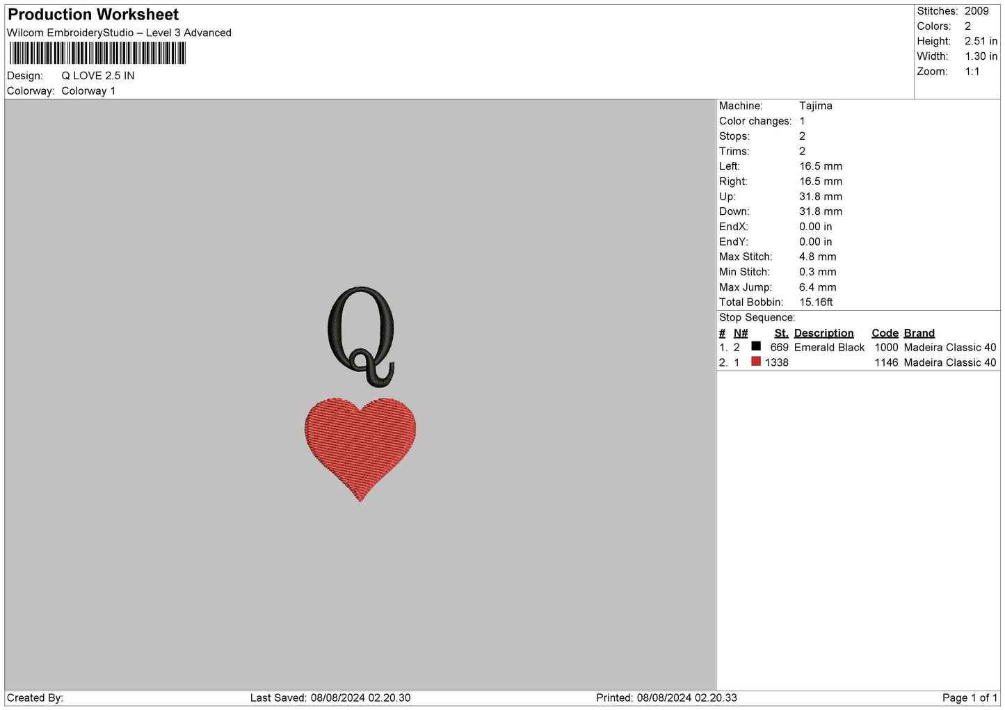 Q Love Embroidery File 6 sizes